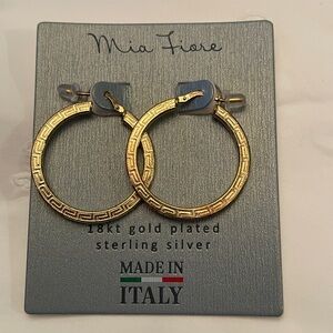 Mia Fiore Greek Key Gold Plated Sterling Silver Earrings NWT